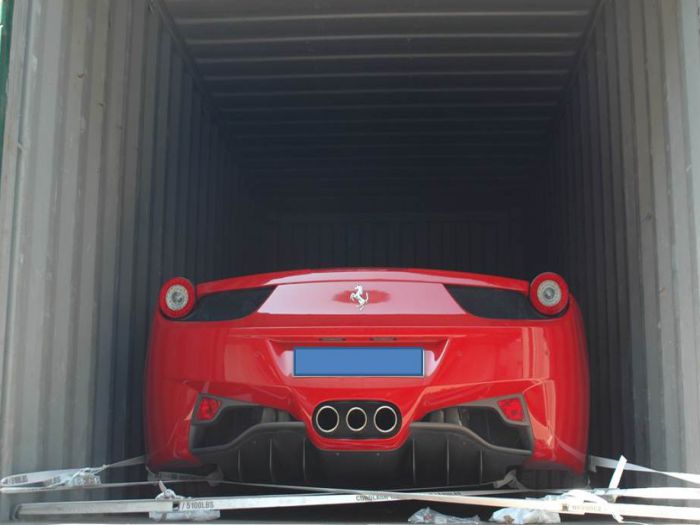 Ferrari in Container Secured with Cordstrap one way Lashing CC105