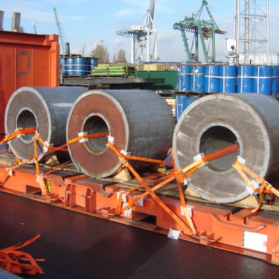 Steel Coils with Cordlash Lashing on Flat Rack Cargo Restraint Systems Pty Ltd