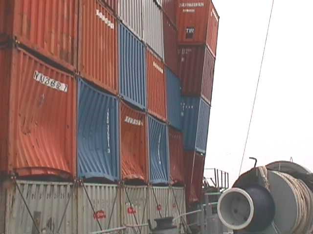 Containers on ship damaged